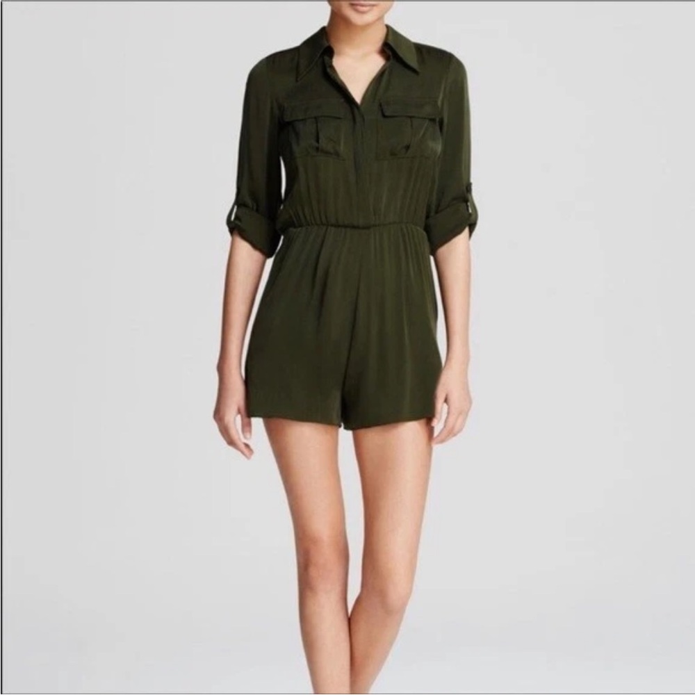 Alice + Olivia Silk Blend Green Olive Romper, Size 4